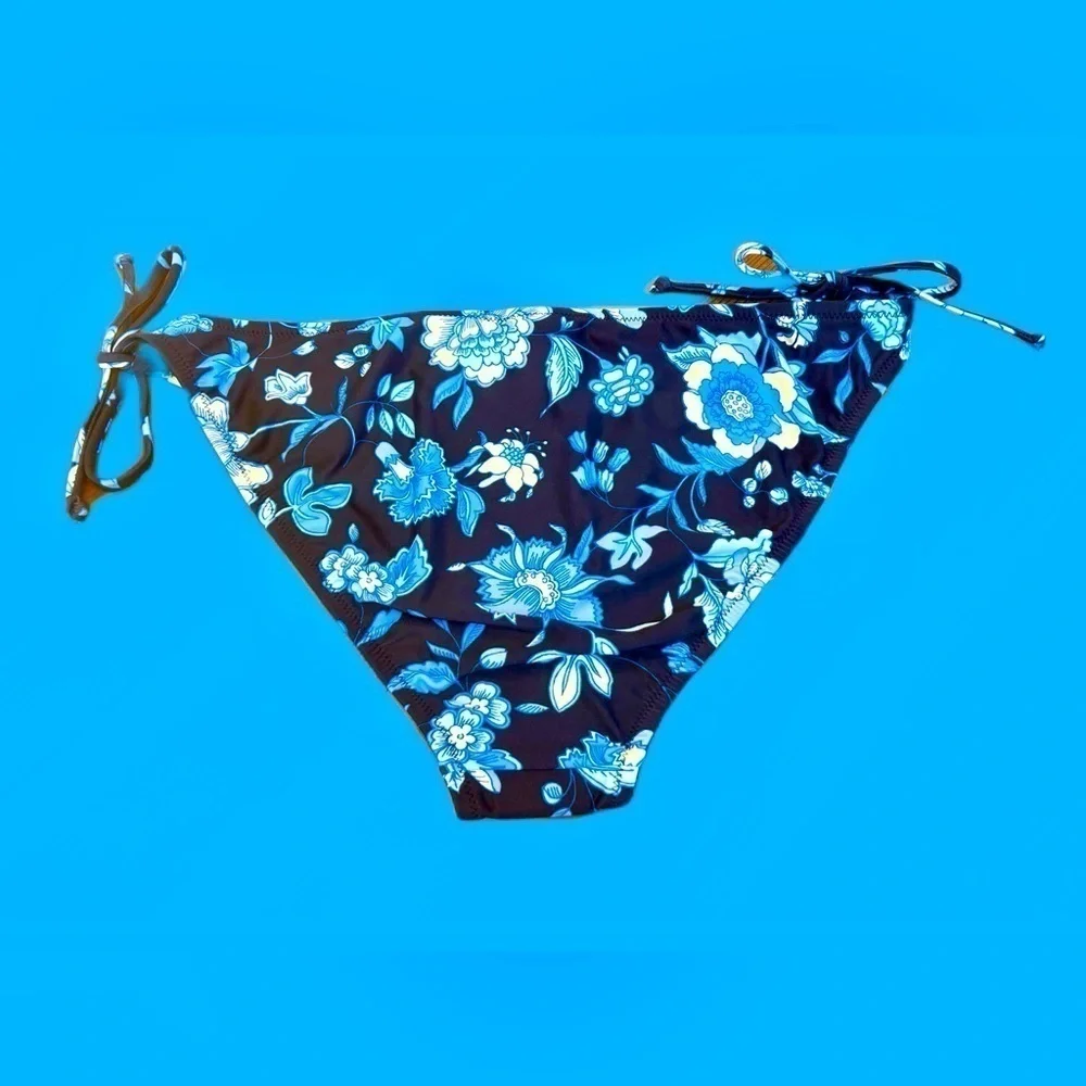 NWT J. Crew String Hipster Full-Coverage Bikini Bottom, Midnight-Blue Floral, XL